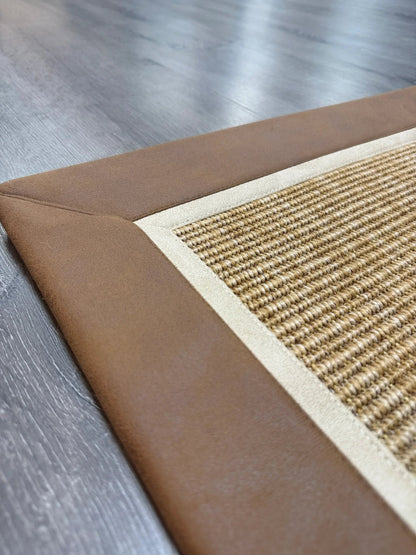 Himalaya Kahve Bej Çift Renk Deri Bordürlü 663 Gold Sisal Halı - El Yapımı, Dayanıklı, Modern Tasarım - HVHB29 - HALI VAGONU