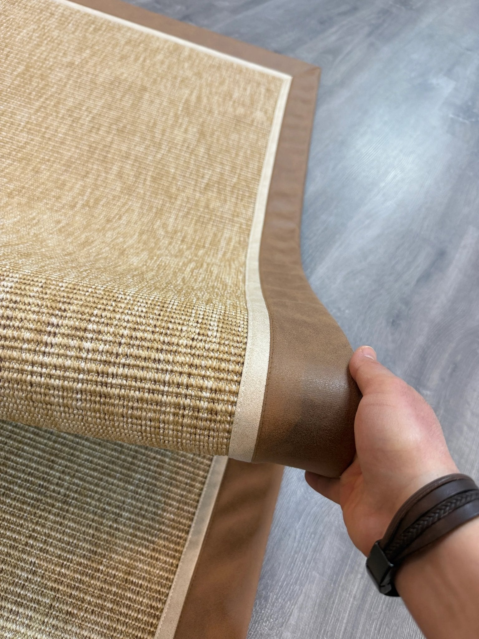 Himalaya Kahve Bej Çift Renk Deri Bordürlü 663 Gold Sisal Halı - El Yapımı, Dayanıklı, Modern Tasarım - HVHB29 - HALI VAGONU