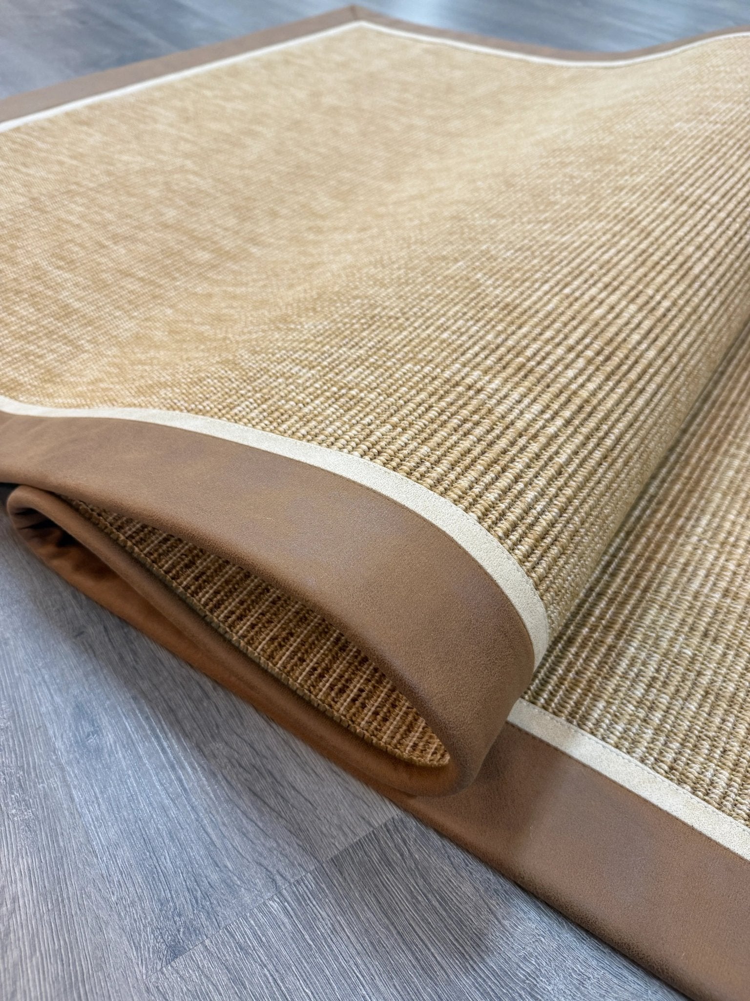 Himalaya Kahve Bej Çift Renk Deri Bordürlü 663 Gold Sisal Halı - El Yapımı, Dayanıklı, Modern Tasarım - HVHB29 - HALI VAGONU