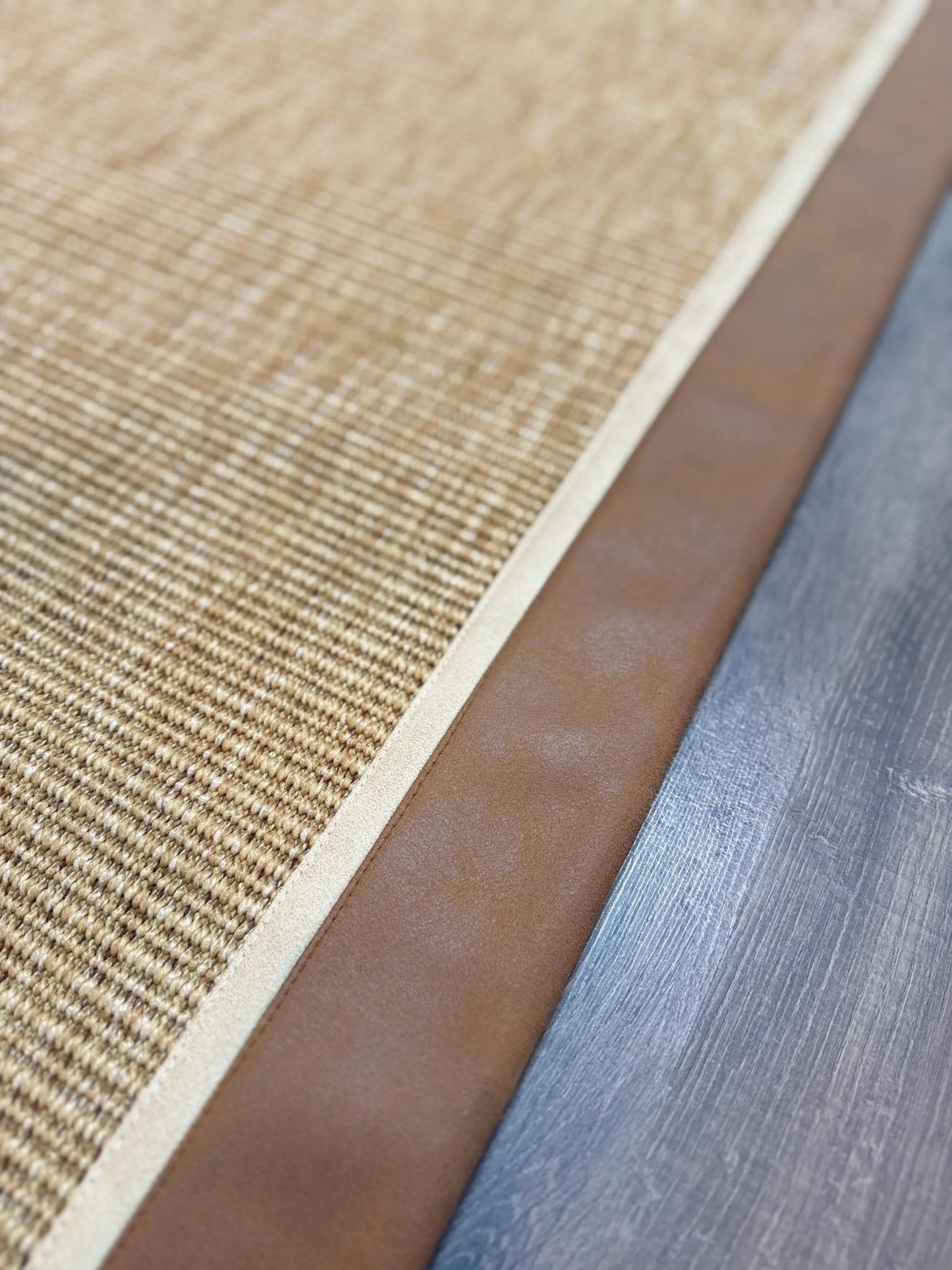 Himalaya Kahve Bej Çift Renk Deri Bordürlü 663 Gold Sisal Halı - El Yapımı, Dayanıklı, Modern Tasarım - HVHB29 - HALI VAGONU