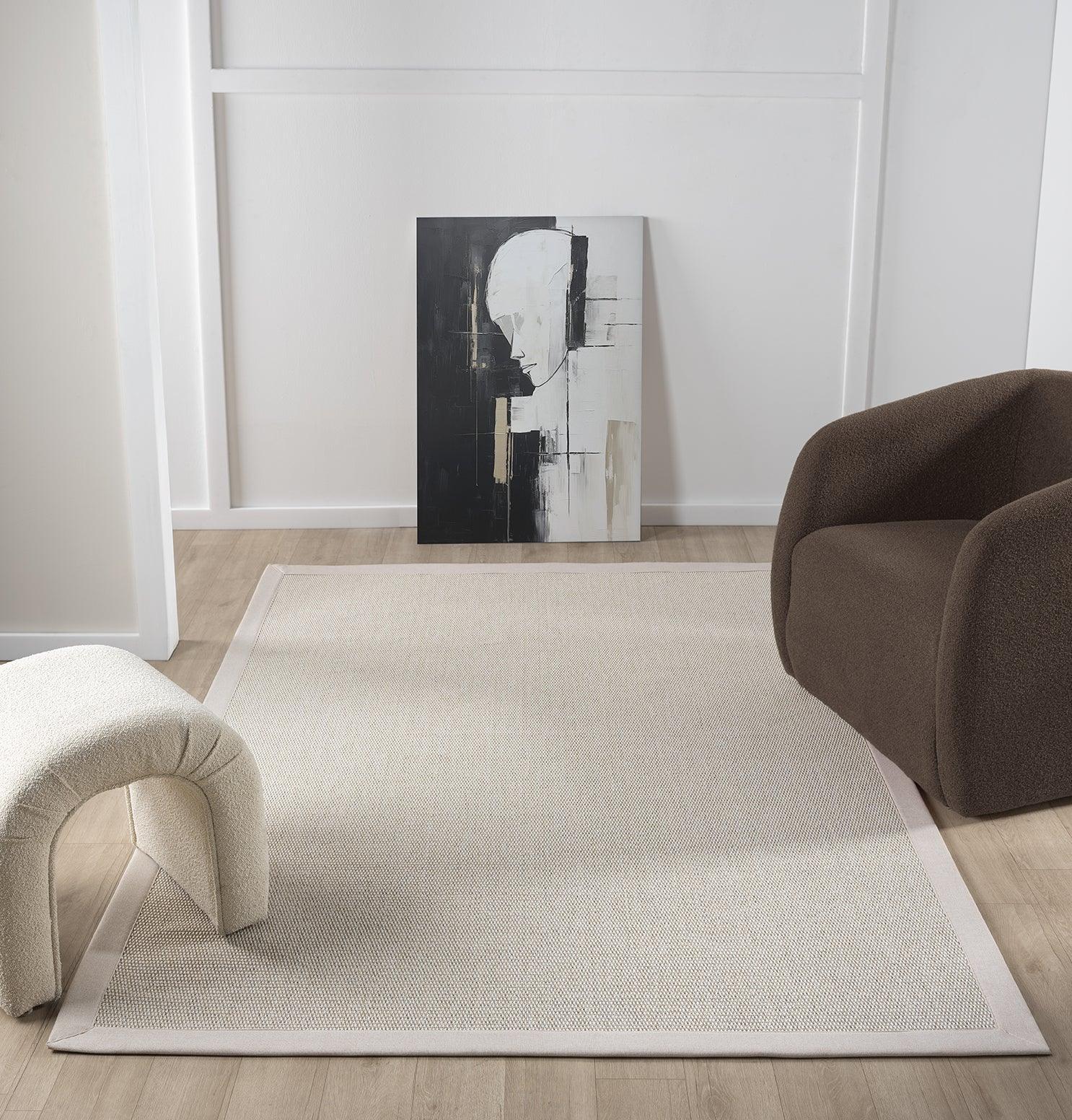 Himalaya Krem Kumaş Bordürlü 664 Krem Sisal Halı - HVHB02 - HALI VAGONU