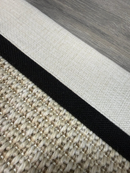 Himalaya Krem Siyah Çift Renk Kumaş Bordürlü 664 Krem Sisal Halı - El Yapımı, Dayanıklı, Modern Tasarım - HVHB26 - HALI VAGONU