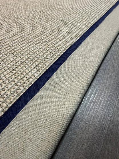 Himalaya Lacivert Bej Çift Renk Kumaş Bordürlü 664 Krem Sisal Halı - El Yapımı, Dayanıklı, Modern Tasarım - HVHB25 - HALI VAGONU