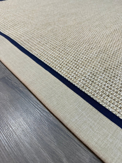 Himalaya Lacivert Bej Çift Renk Kumaş Bordürlü 664 Krem Sisal Halı - El Yapımı, Dayanıklı, Modern Tasarım - HVHB25 - HALI VAGONU