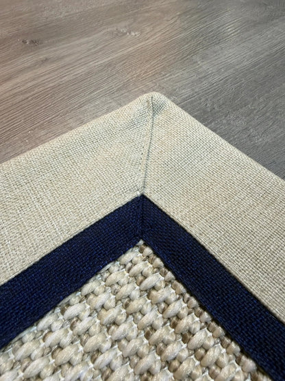 Himalaya Lacivert Bej Çift Renk Kumaş Bordürlü 664 Krem Sisal Halı - El Yapımı, Dayanıklı, Modern Tasarım - HVHB25 - HALI VAGONU