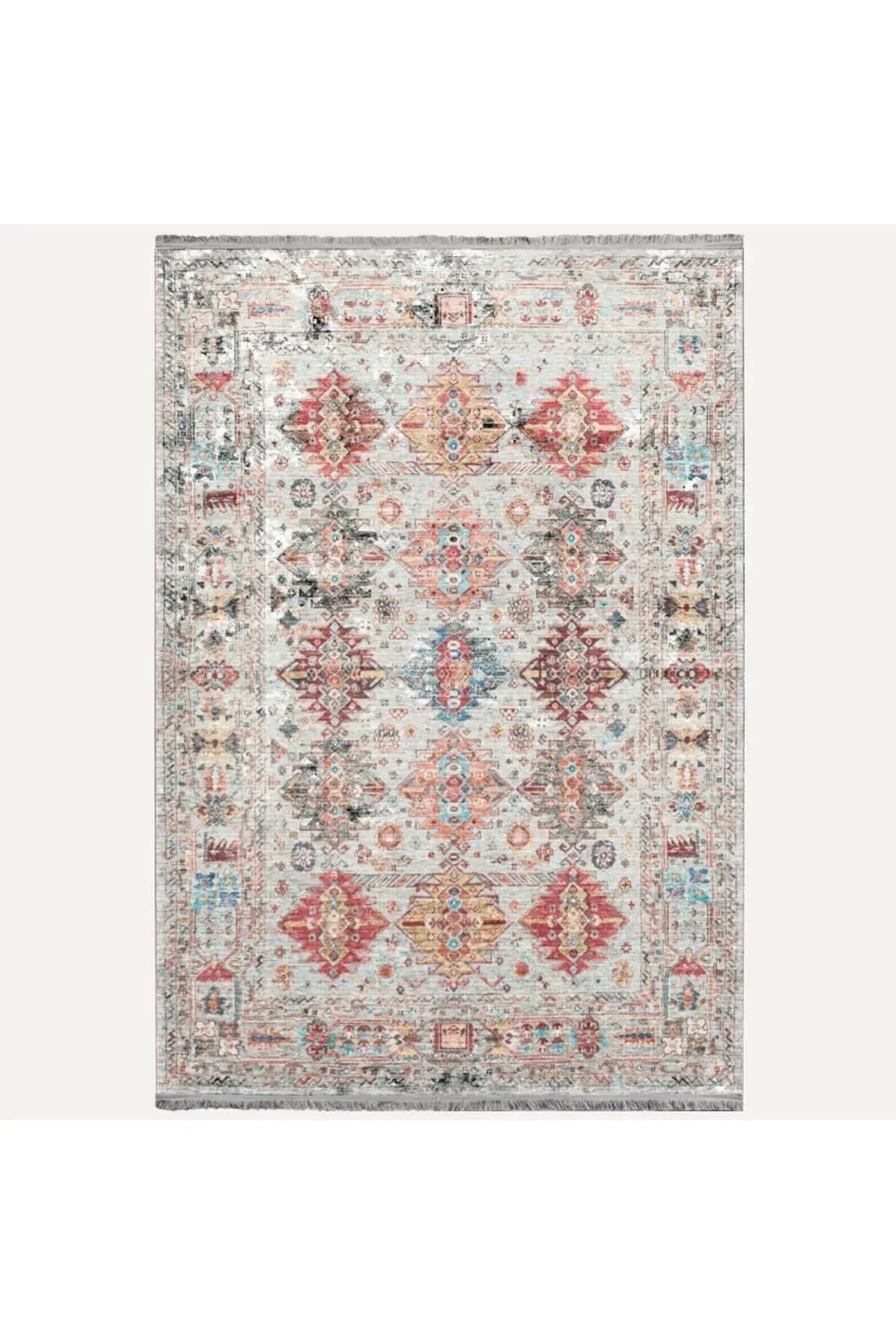 HV 2164 Renkli Desenli Yıkanabilir Kaymaz Tabanlı Salon Halısı, Koridor Ve Mutfak Halısı Kilim - HALI VAGONU