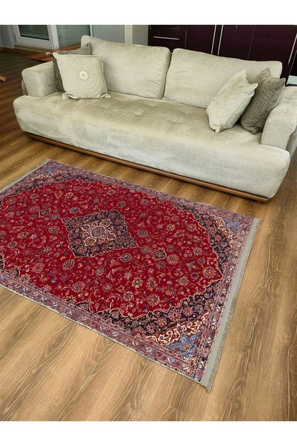 HV 2167 Etnik Desenli Yıkanabilir Kaymaz Tabanlı Salon Halısı, Koridor Ve Mutfak Halısı Kilim - HALI VAGONU