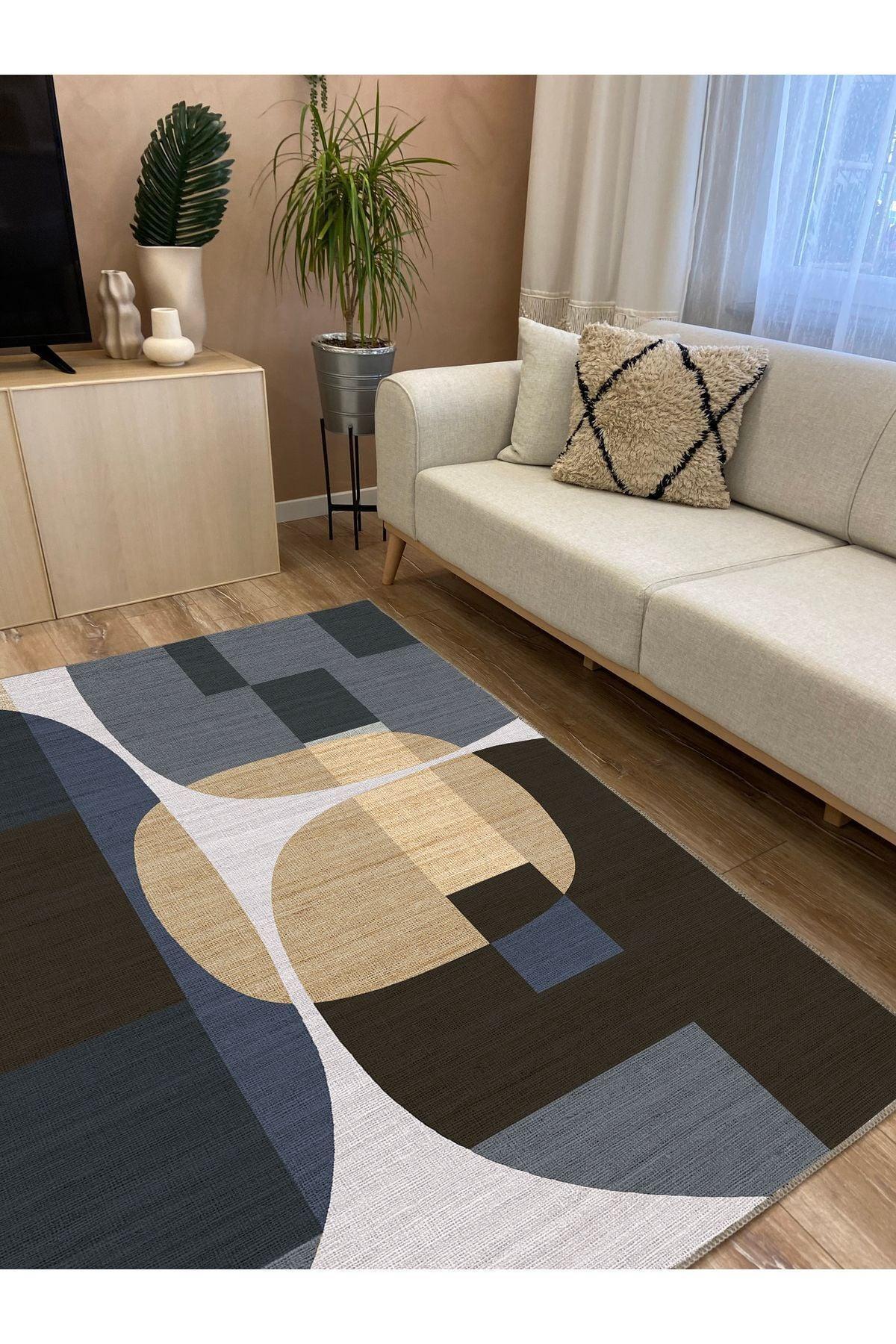 HV 25 Modern Stil Soyut Halı Bej Halı Iskandinav Halı Salon Halısı Yıkanabilen Dekoratif Halı - HALI VAGONU