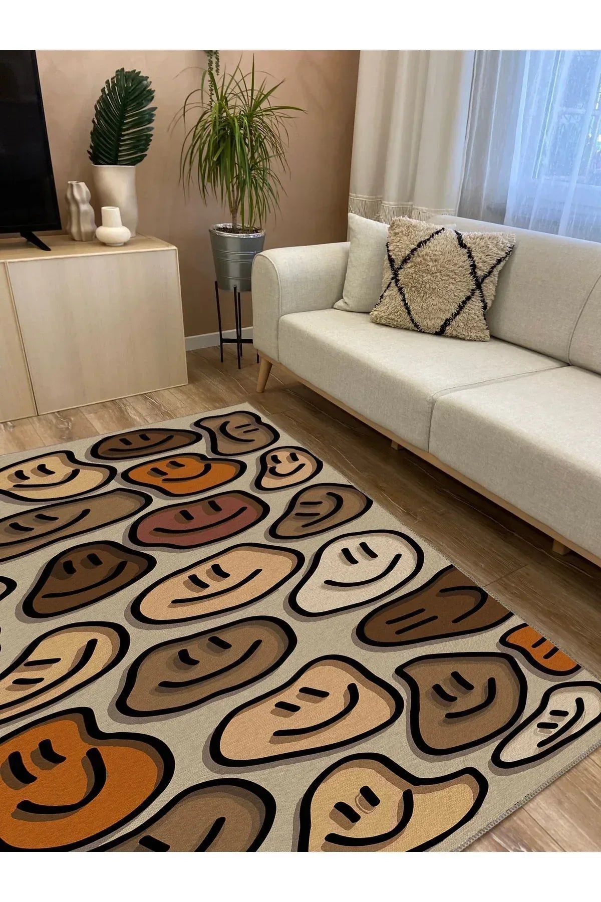 HV 40 Modern Stil Krem Tonlarında Iskandinav Halı Ve Kilim Salon Halısı Yıkanabilen Dekoratif Halı - HALI VAGONU
