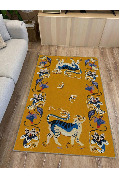 HV 45 Modern Stil Hardal Kaplan Iskandinav Halı Ve Kilim Salon Halısı Yıkanabilen Dekoratif Halı - HALI VAGONU