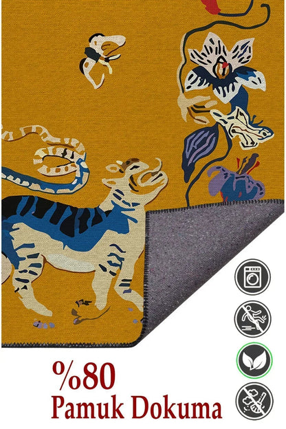 HV 45 Modern Stil Hardal Kaplan Iskandinav Halı Ve Kilim Salon Halısı Yıkanabilen Dekoratif Halı - HALI VAGONU
