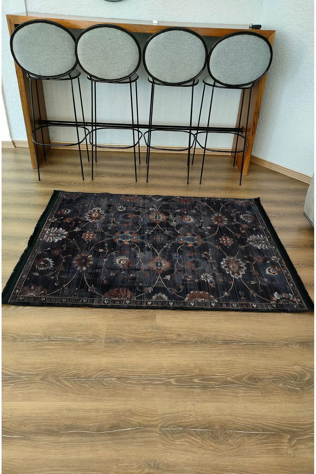 HV 54 Modern Stil Kreatif Siyah Halı Ve Kilim Salon Halısı Saçaklı Yıkanabilen Dekoratif Halı - HALI VAGONU