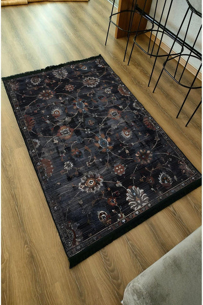 HV 54 Modern Stil Kreatif Siyah Halı Ve Kilim Salon Halısı Saçaklı Yıkanabilen Dekoratif Halı - HALI VAGONU