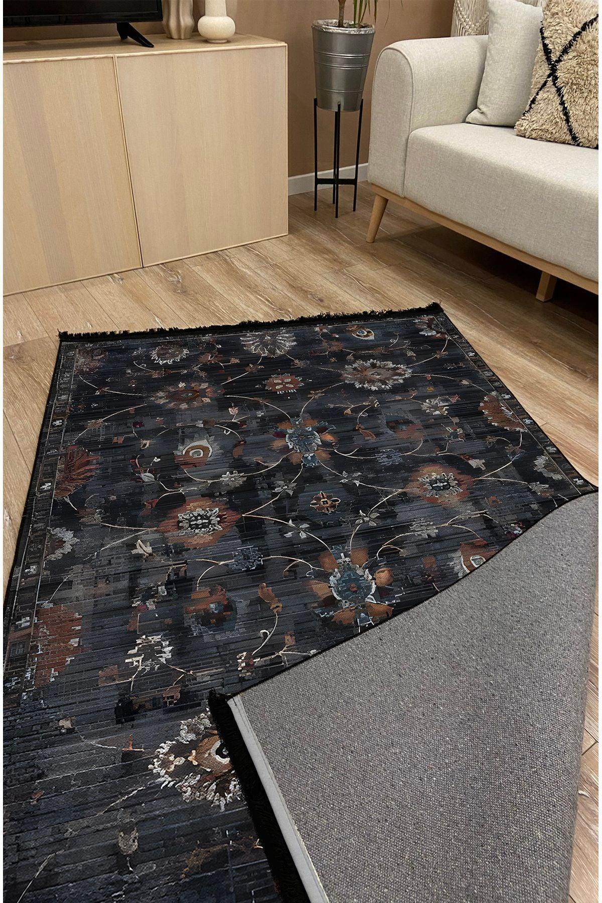 HV 54 Modern Stil Kreatif Siyah Halı Ve Kilim Salon Halısı Saçaklı Yıkanabilen Dekoratif Halı - HALI VAGONU