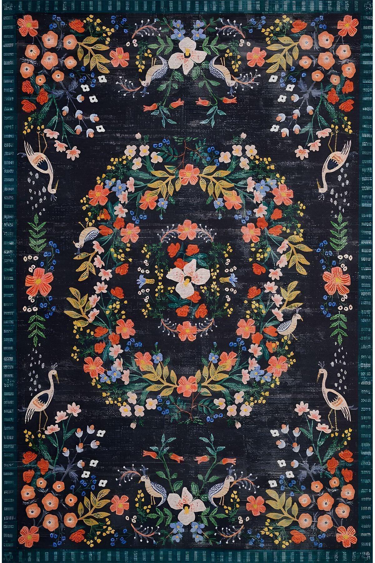 HV 61 Modern Stil Lacivert Tonda HV Halı Ve Kilim Salon Halısı Saçaklı Yıkanabilen Halı - HALI VAGONU