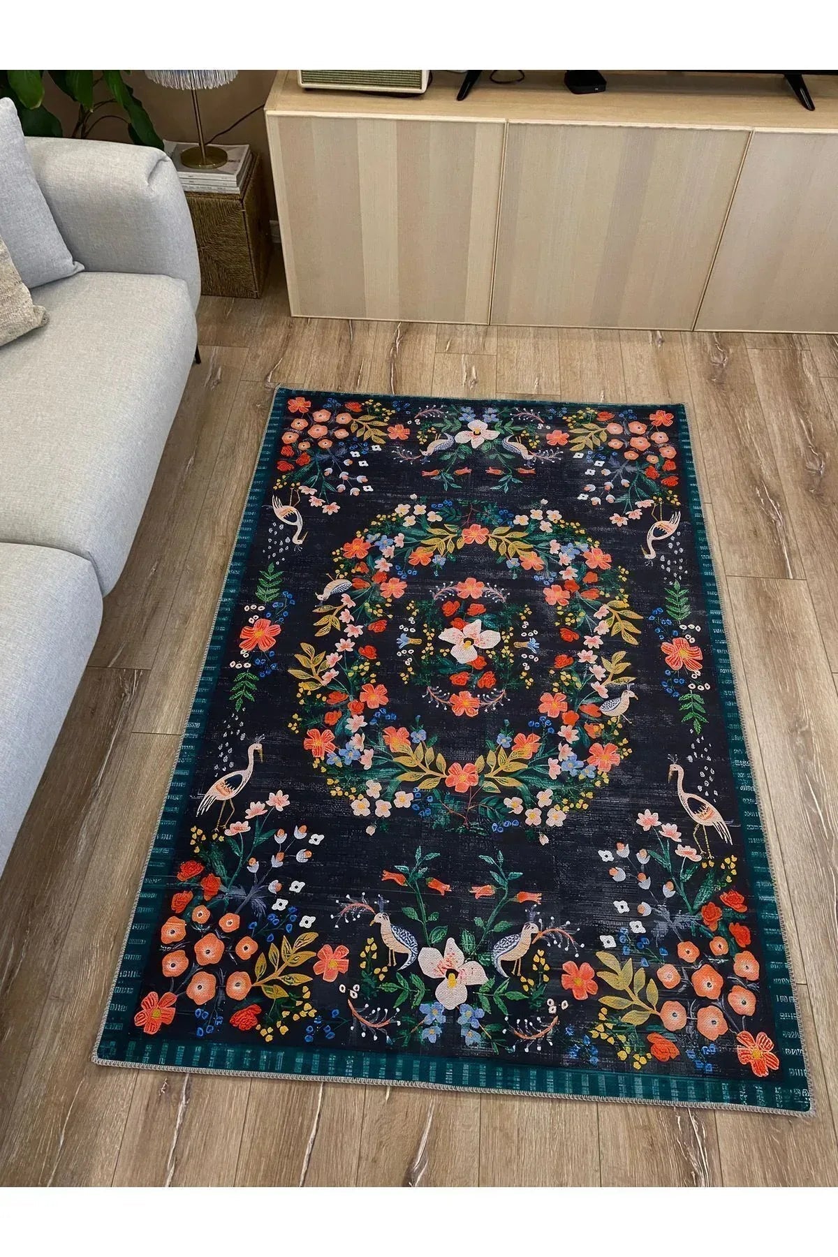 HV 61 Modern Stil Lacivert Tonda HV Halı Ve Kilim Salon Halısı Saçaklı Yıkanabilen Halı - HALI VAGONU
