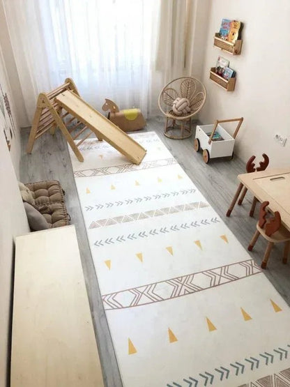 HV203 Sarı Kahve Mavi İskandinav Çocuk Halısı - Yumuşak, Kolay Temizlenebilir, Canlı Renkler - HALI VAGONU