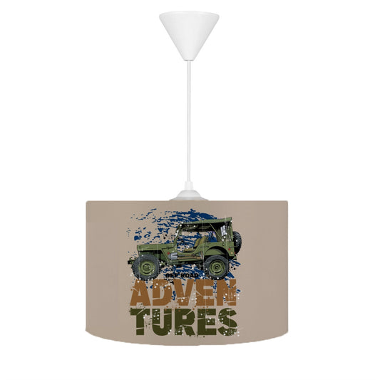 HV252AV OFF ROAD Arabalı Çocuk Odası Sarkıt Avize - PVC üzeri yumuşak dokulu kumaşla kaplanmış, kolay silinip temizlenebilir ve ayarlanabilir yükseklik özelliğine sahip çocuk odası avizesi.
