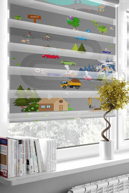 HV303 Gri Trafikli Zebra Perde - Modern tasarımı ve yüksek kalite ile evinize şıklık katacak zebra perde.