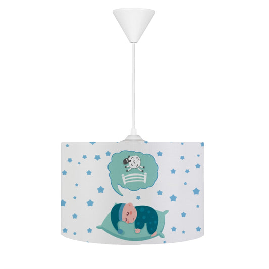 HV306A Koyun Sayarak Uyuyan Bebek Çocuk Odası Sarkıt Avize, 30cm çapında ve 20cm yüksekliğinde yumuşak dokulu tay tüyü kumaş kaplama ile şık bir tasarım.