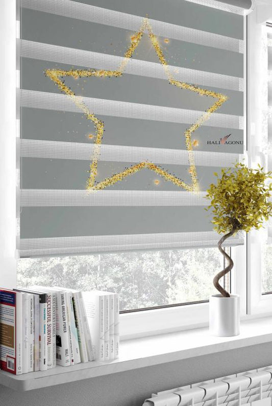 HV309GA Gold Yıldızlı Gri Zebra Perde, şık tasarımı ve fonksiyonel özellikleri ile ev dekorasyonunuza zarif bir dokunuş katıyor.