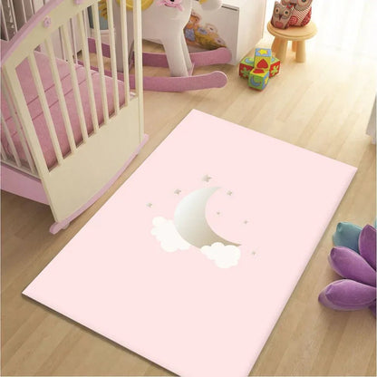 HV323P Aydede Yıldızlar ve Bulutlar Pembe Çocuk Halısı - Yumuşak, Kolay Temizlenebilir, 3 Kalite Seçeneği - HALI VAGONU