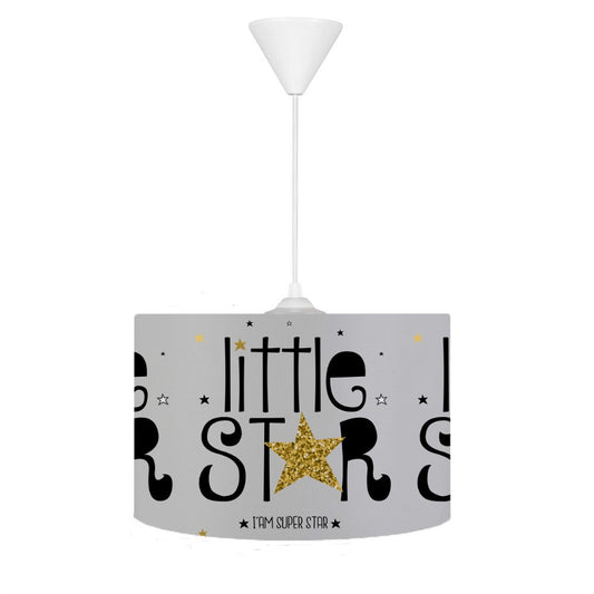 HV333G Little Star Yıldızlı Gri Odası Sarkıt Avize, 30cm çapında ve 20cm yüksekliğinde yumuşak dokulu tay tüyü kumaş kaplama ile tasarlandı, kolay temizlenebilir ve leke tutmaz.