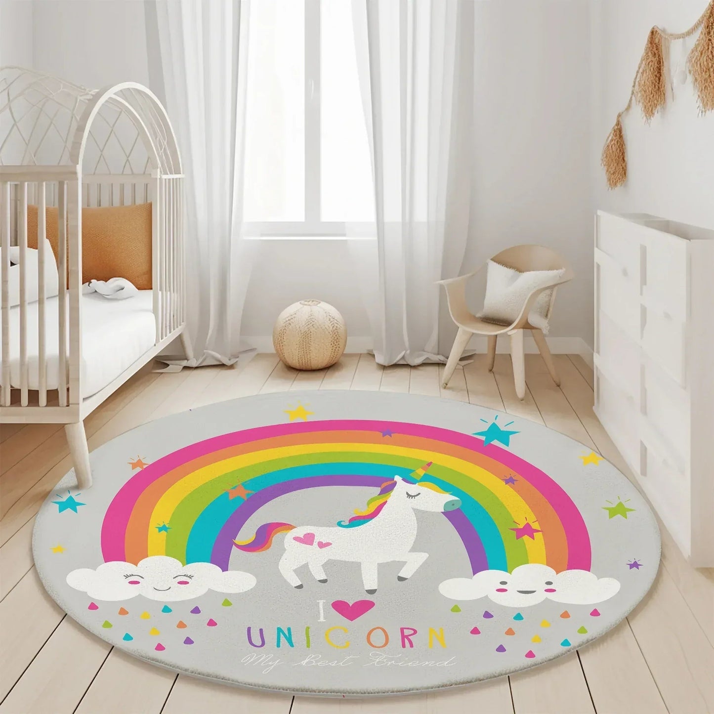 HV336G Unicorn Gri Çocuk Odası Halısı - Yumuşak, Kolay Temizlenebilir, 3 Kalite Seçeneği - HALI VAGONU