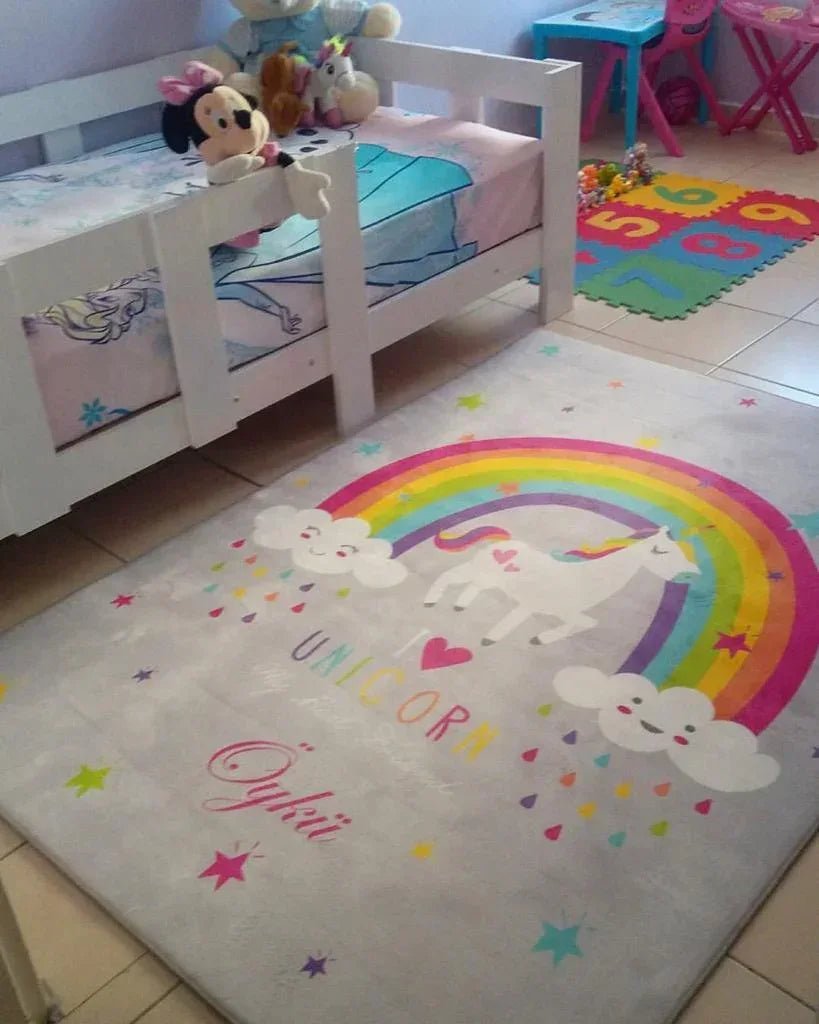 HV336G Unicorn Gri Çocuk Odası Halısı - Yumuşak, Kolay Temizlenebilir, 3 Kalite Seçeneği - HALI VAGONU