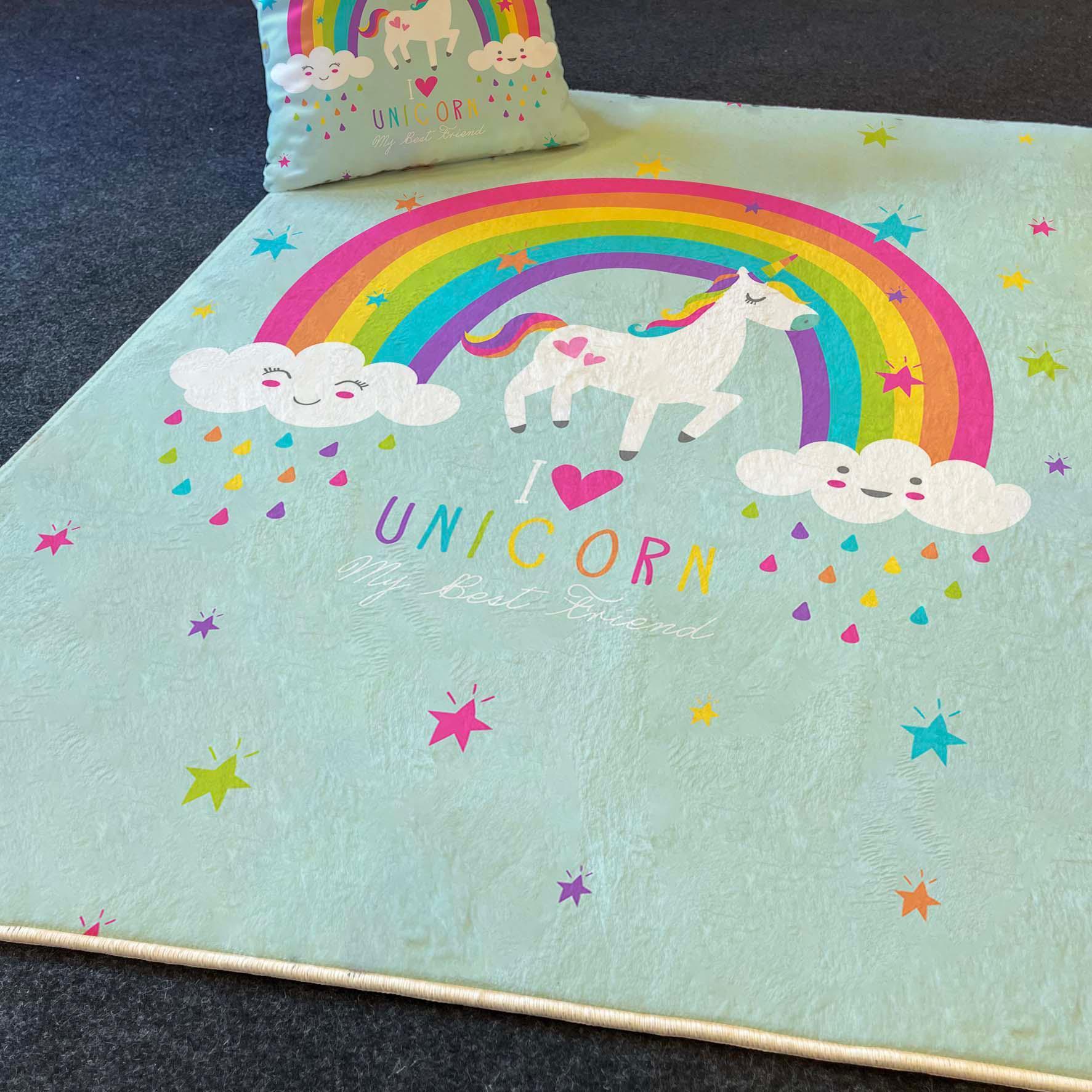 HV336M Unicorn Su Yeşili Çocuk Odası Halısı - Yumuşak, Kolay Temizlenebilir, 3 Kalite Seçeneği - HALI VAGONU