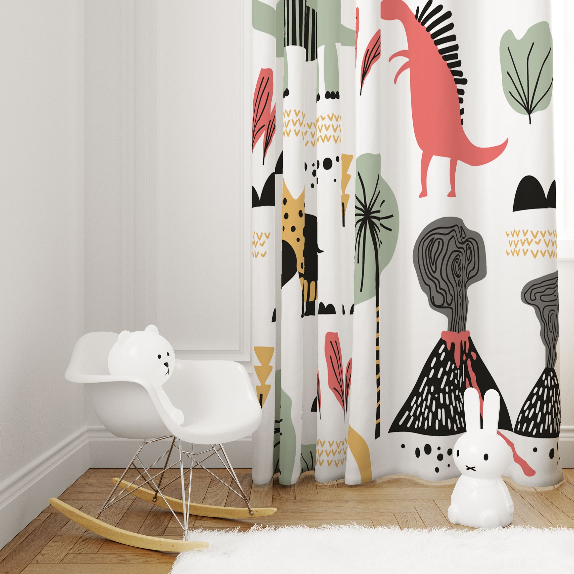 Renkli ve eğlenceli Dinozorlar Deseni ile Halı Vagonu HV345 Çocuk Odası Fon Perde, odalarınızı canlandırmaya hazır.