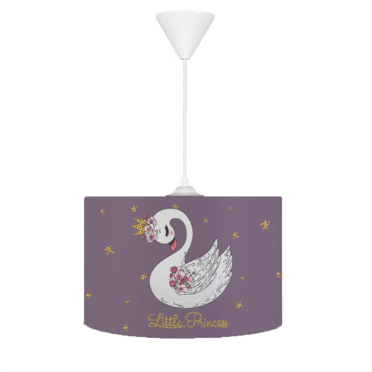 HV361 Kuğulu Çocuk Odası Sarkıt Avize, yumuşak dokulu tay tüyü kumaş kaplama, 30cm çap, 20cm yükseklik, 55cm ayarlanabilir kablo boyu ile şık ve kullanışlı bir aydınlatma ürünü.