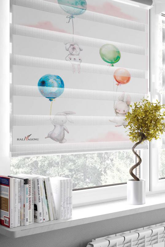 HV364 Balonlu Tavşanlı Zebra Perde