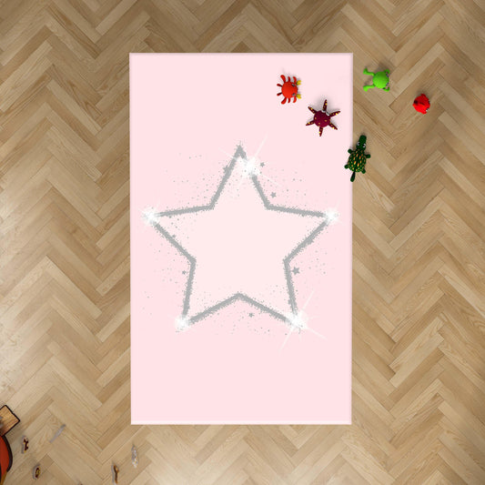 HV372 Gri Yıldız Yağmuru Pembe Çocuk Halısı - Yumuşak, Kolay Temizlenebilir, 3 Kalite Seçeneği - HALI VAGONU