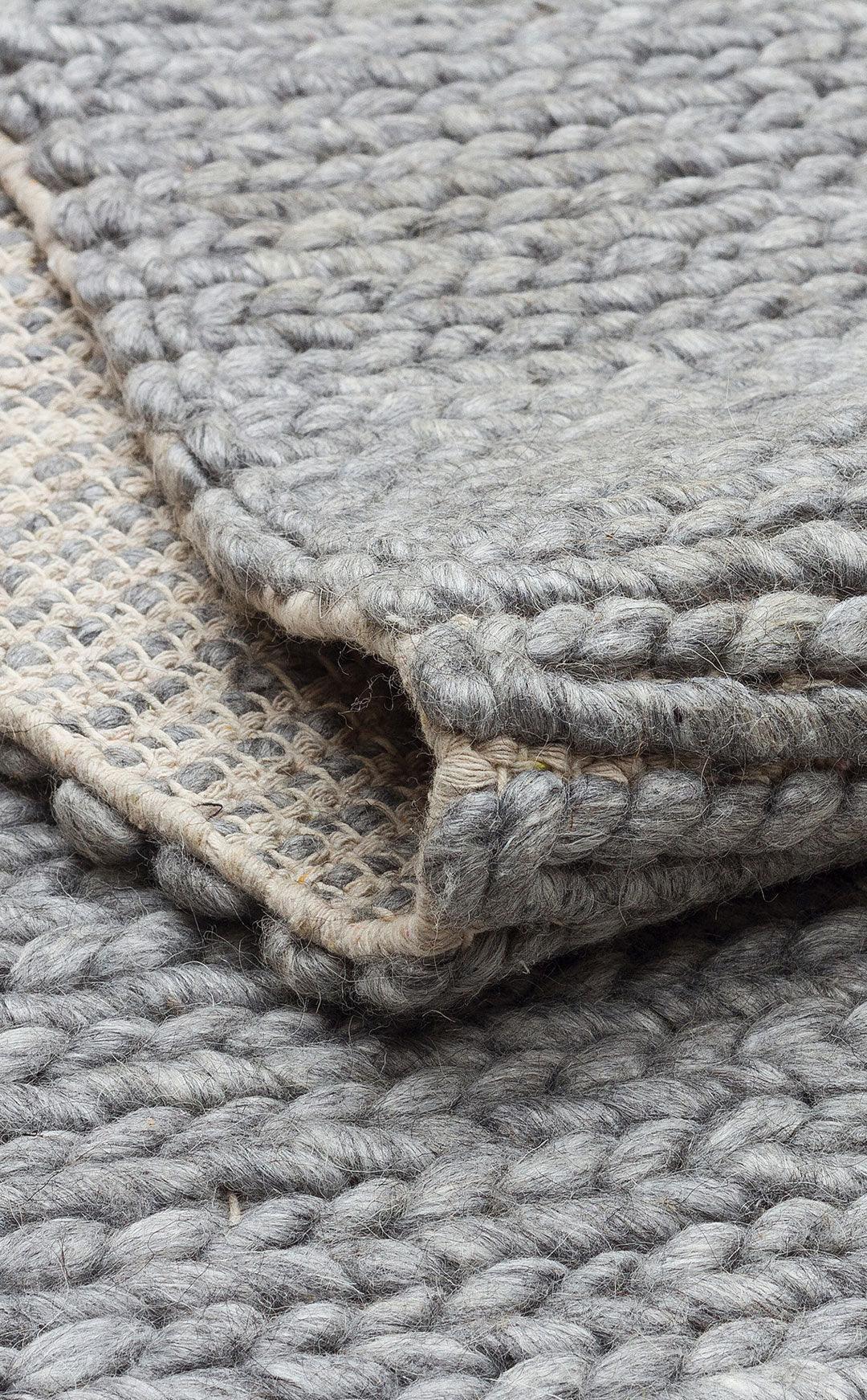 JADE BASKETWEAV GREY Naturel Kazak Örgü Desenli El Dokuma Örgü Halı - HALI VAGONU