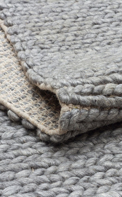 JADE BASKETWEAV GREY Naturel Kazak Örgü Desenli El Dokuma Örgü Halı - HALI VAGONU