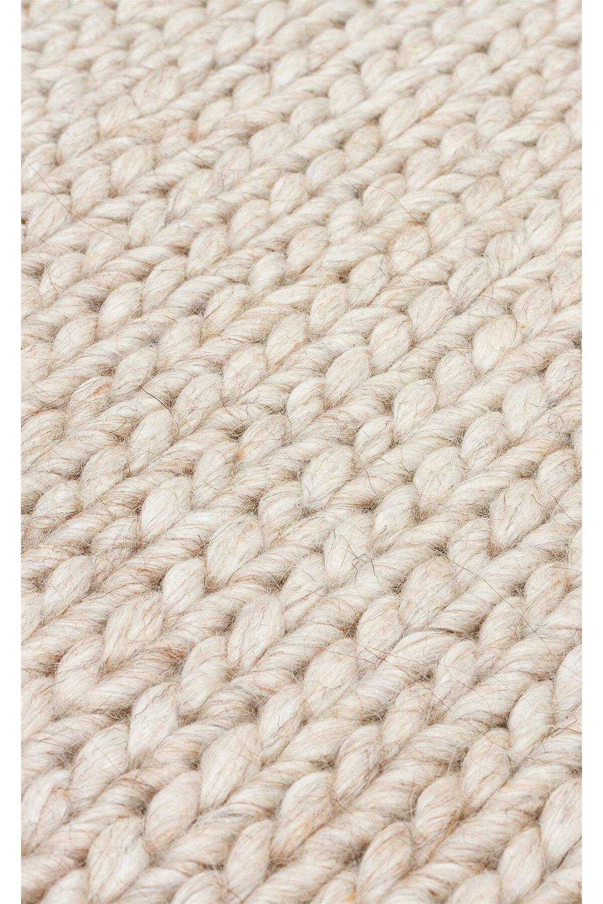 JADE BASKETWEAVE BEIGE Naturel Kazak Örgü Desenli El Dokuma Örgü Halı - HALI VAGONU