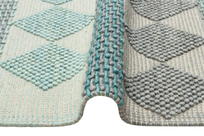 JADE JD 01 BLUE Naturel Kazak Örgü Desenli El Dokuma Örgü Halı - HALI VAGONU