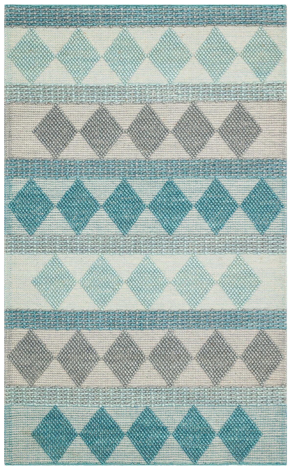 JADE JD 01 BLUE Naturel Kazak Örgü Desenli El Dokuma Örgü Halı - HALI VAGONU
