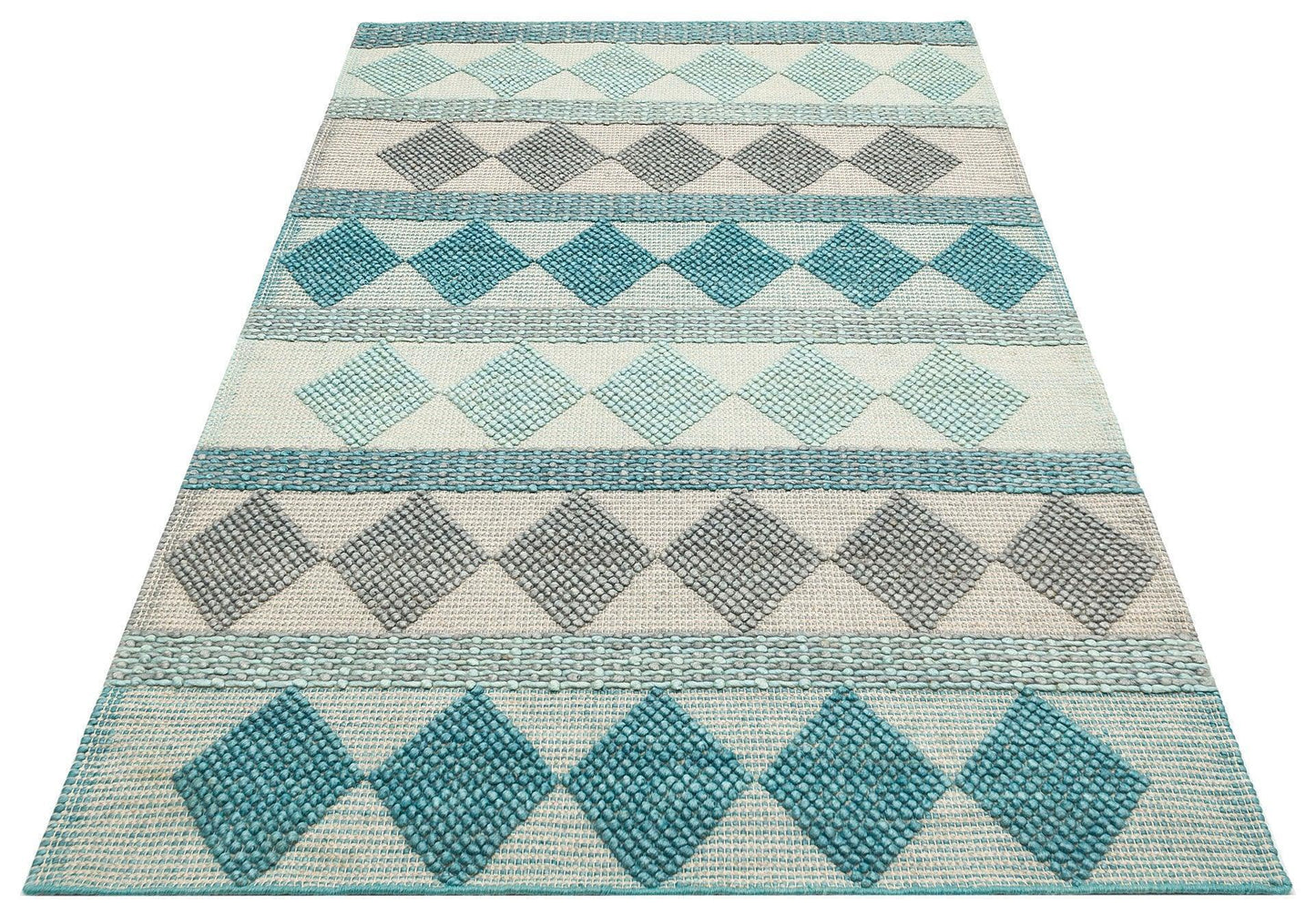 JADE JD 01 BLUE Naturel Kazak Örgü Desenli El Dokuma Örgü Halı - HALI VAGONU