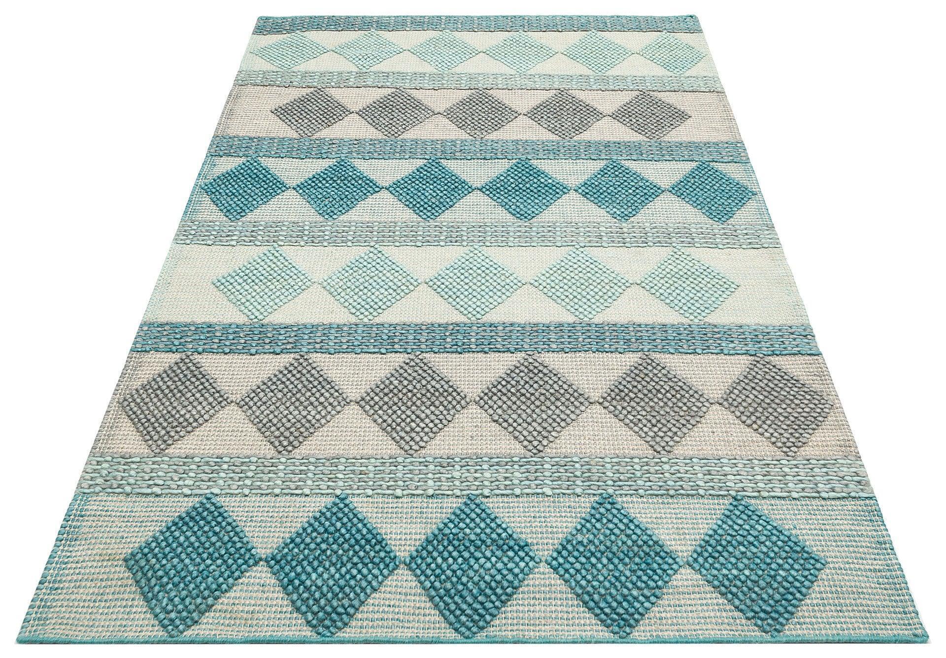 JADE JD 01 BLUE Naturel Kazak Örgü Desenli El Dokuma Örgü Halı - HALI VAGONU