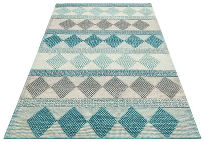 JADE JD 01 BLUE Naturel Kazak Örgü Desenli El Dokuma Örgü Halı - HALI VAGONU