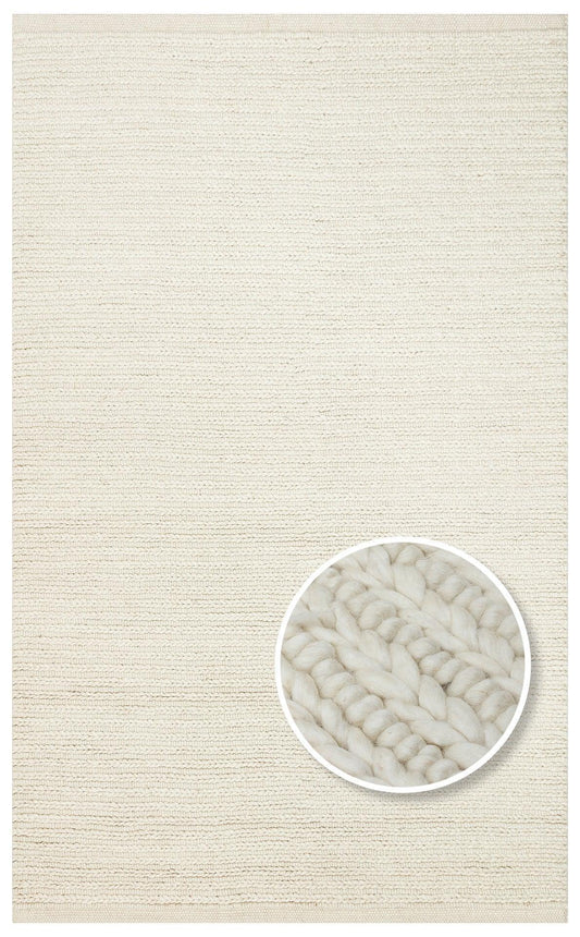 JADE JD 07 WHİTE Naturel Kazak Örgü Desenli El Dokuma Örgü Halı - HALI VAGONU