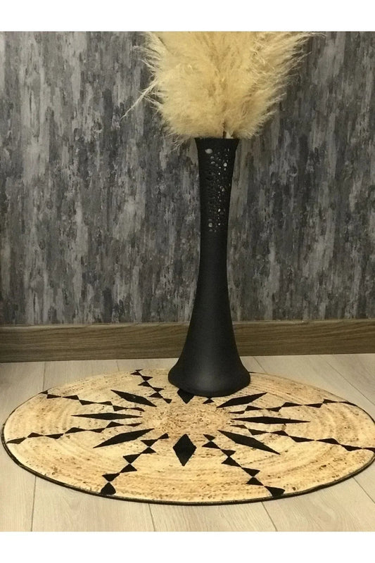 JUTE04 Hasır Sisal Jüt Görünümlü Dijital Baskılı Yuvarlak Halı - HALI VAGONU
