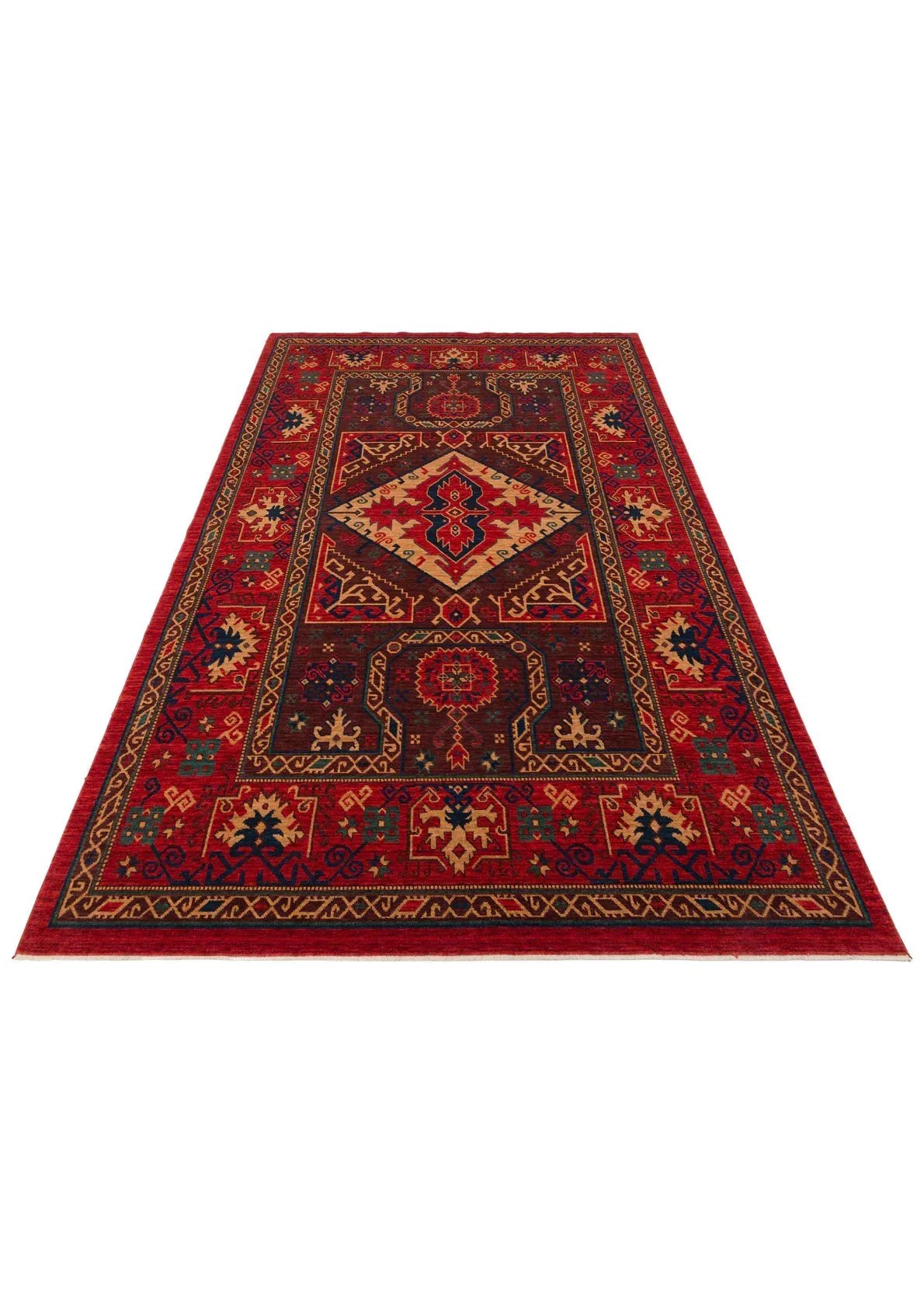 Kadim KDM 04 Red Anadolu Motiflerine Sahip Yeni Zellanda Yünü ile Üretilen El Emeği Yüksek Kara Tezgah Halısı - HALI VAGONU