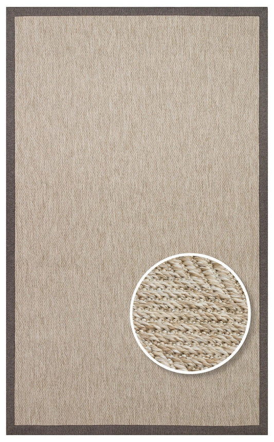 Kahve Kırçıllı Kumaş Bordürlü Balık Sırtı Desenli Bej Sisal Halı - El Yapımı, Dayanıklı, Modern Tasarım - ZHR_2704_L.Beige_BRD_Dark_Mix - HALI VAGONU