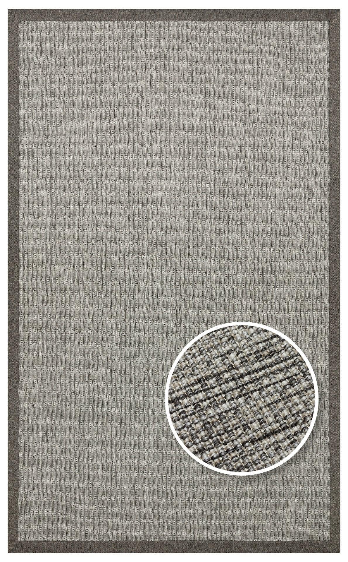 Kırçıllı Gri Kumaş Bordürlü Sisal Halı - El Yapımı, Dayanıklı, Modern Tasarım - ZHR_2705_Grey_BRD_Dark_Mix - HALI VAGONU