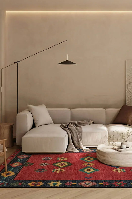 Kırmızı Etnik Desenli Vintage Modern Salon Halısı Mutfak Halısı Yolluk Otantik Halı Halı Vagonu 223 - HALI VAGONU