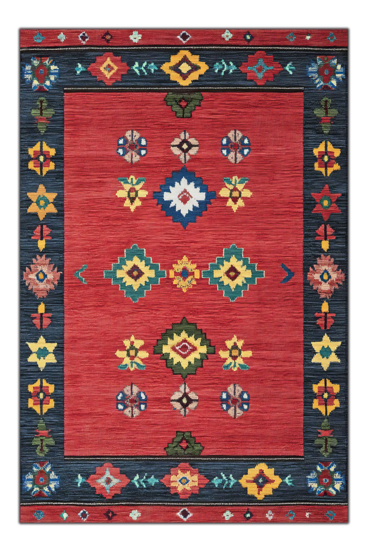 Kırmızı Etnik Desenli Vintage Modern Salon Halısı Mutfak Halısı Yolluk Otantik Halı Halı Vagonu 223 - HALI VAGONU
