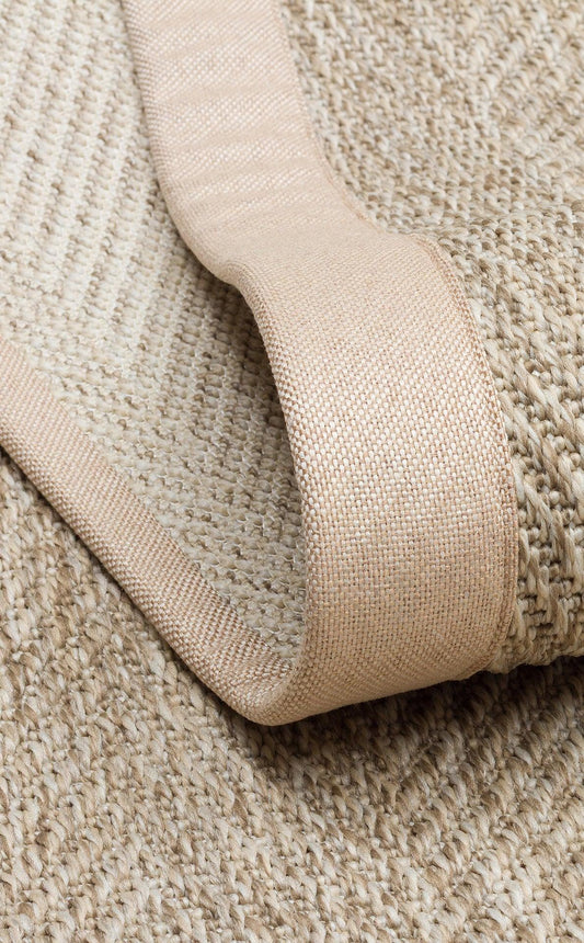 Krem Kumaş Bordürlü Balık Sırtı Desenli Bej Sisal Halı - El Yapımı, Dayanıklı, Modern Tasarım - ZHR_2704_L.Beige_BRD_Beige - HALI VAGONU